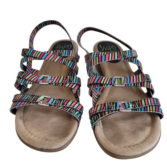 impo stretch sandal strappy rainbow stripey small heel comfort sandal size 6.5 - Picture 8 of 8